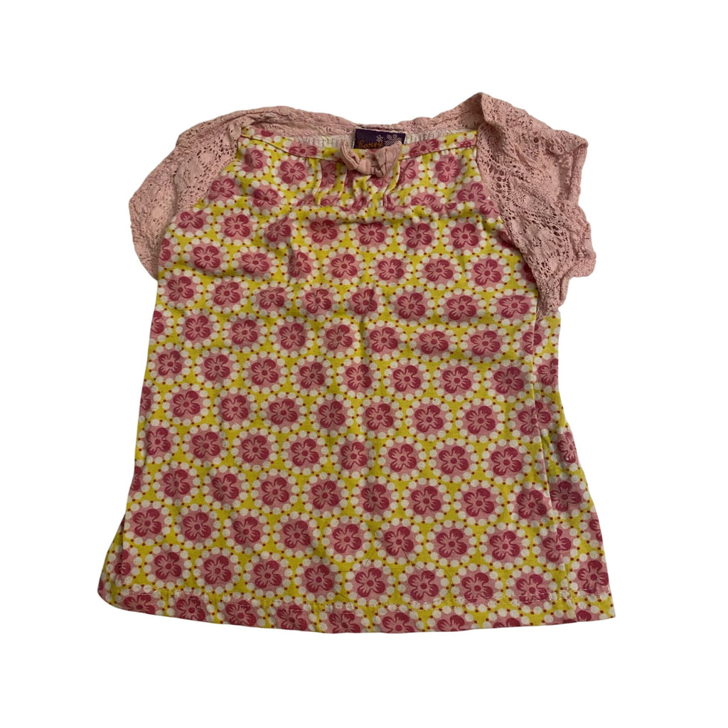 Coney Island Girls Pink Lace & Floral Print Baby Shirt Size 24M Short Sleeve