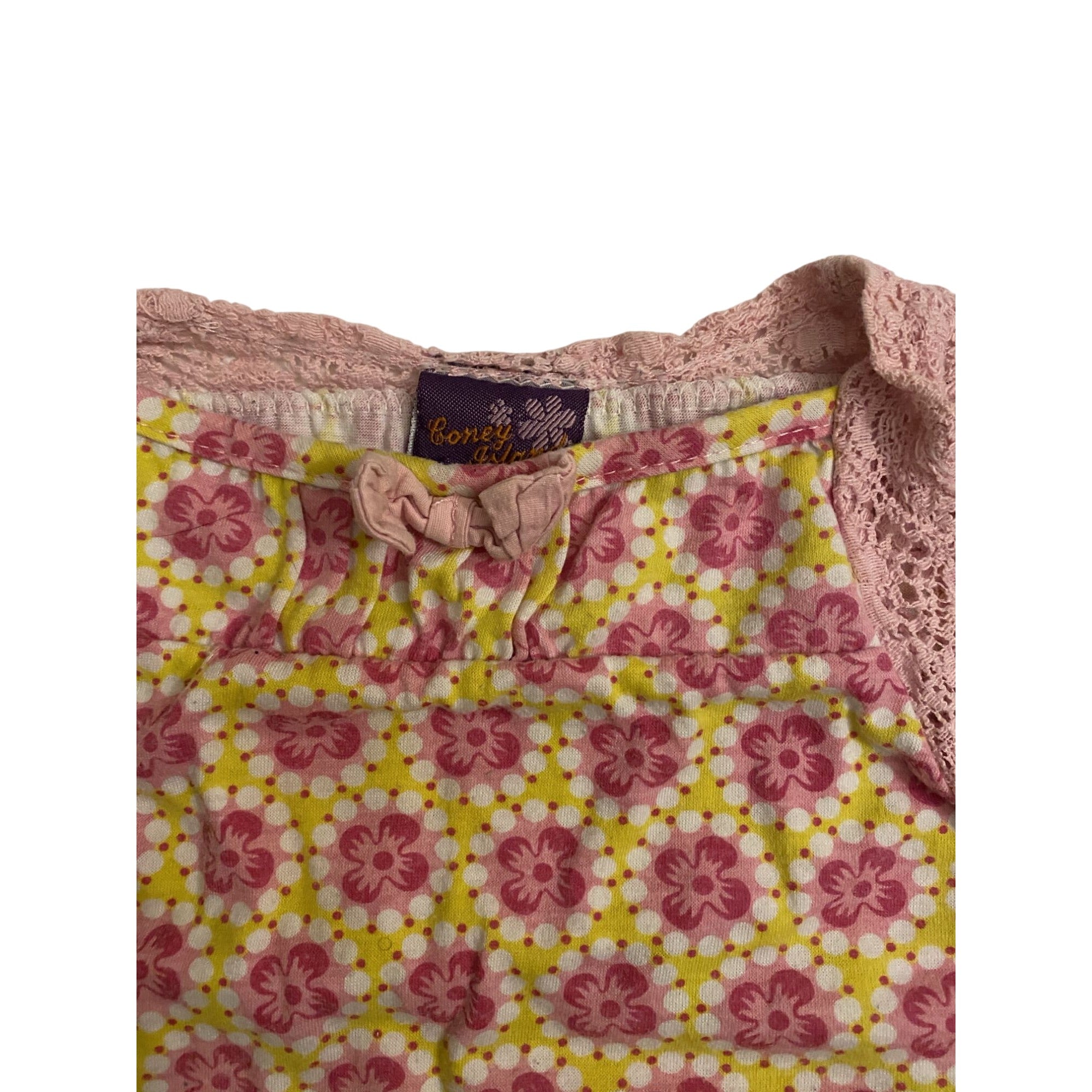 Coney Island Girls Pink Lace & Floral Print Baby Shirt Size 24M Short Sleeve