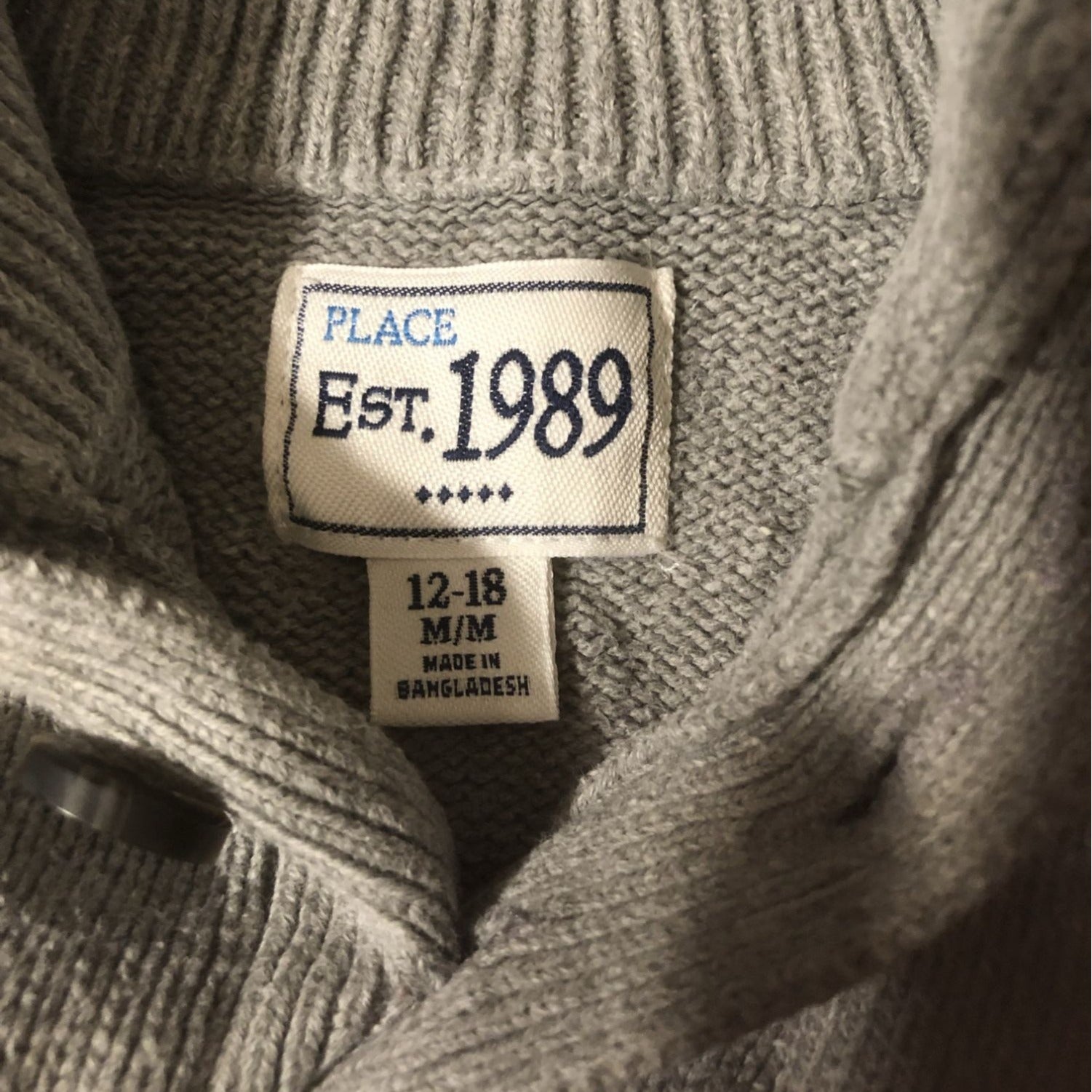 The Childrens Place Baby Girl Gray Knit Sweater 12-18 Months Button Up Collar