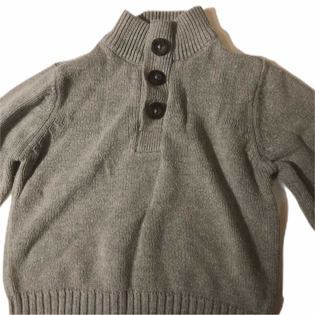 The Childrens Place Baby Girl Gray Knit Sweater 12-18 Months Button Up Collar