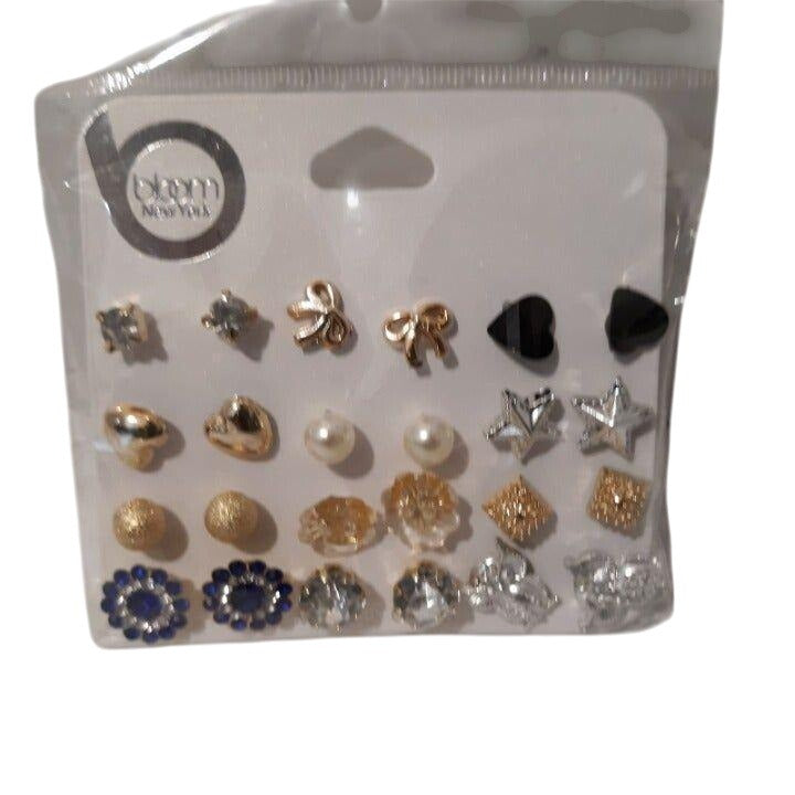 Bloom New York Women's Stud  EarringsAssorted Pack of 12 Pireced Earrings