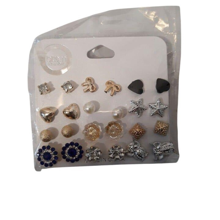 Bloom New York Women's Stud  EarringsAssorted Pack of 12 Pireced Earrings