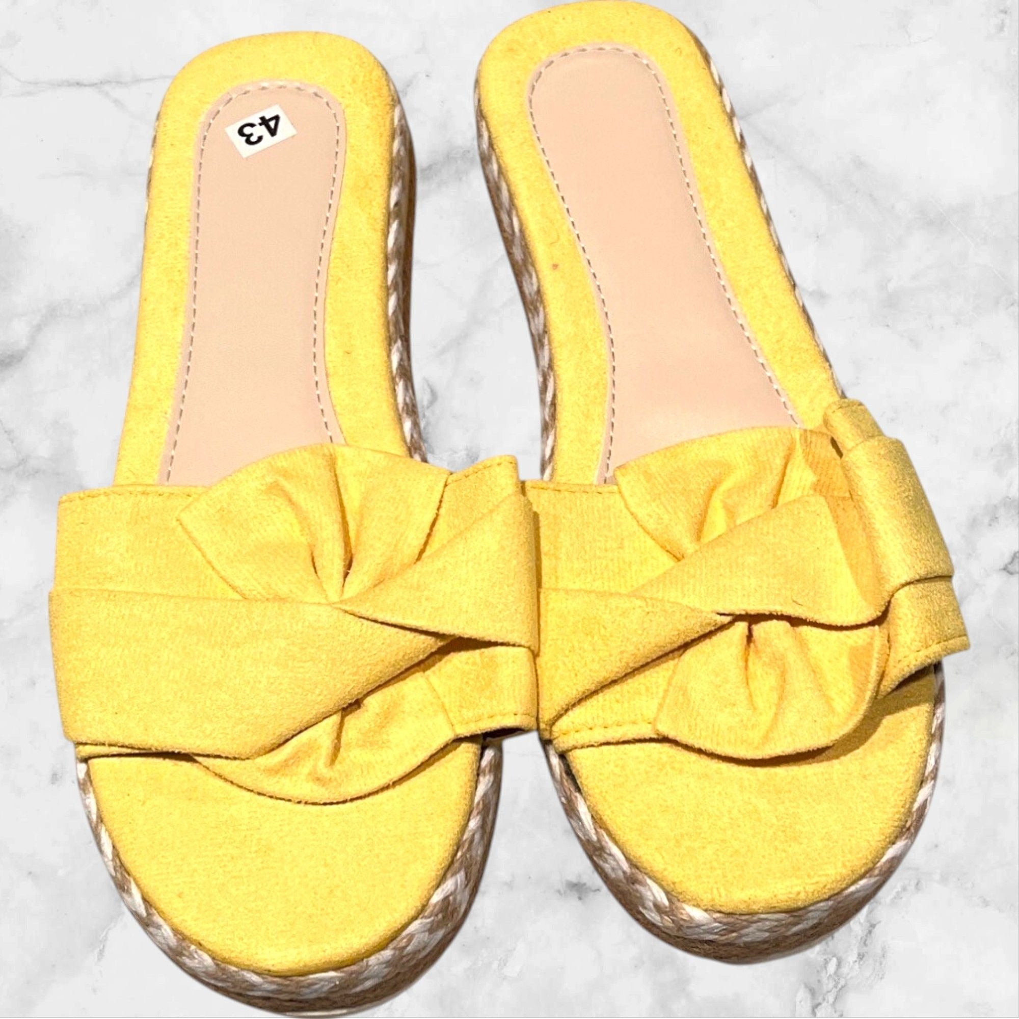 Yellow Bow Knot Slip-On Espadrille Platform Sandals Slippers Women's US 11/ EU 43