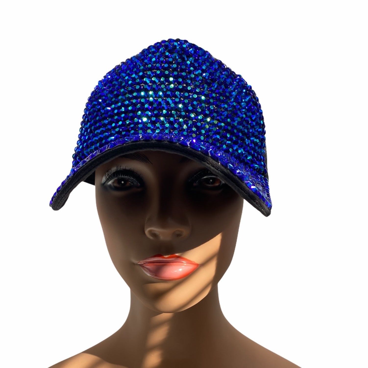 Women’s Blue Rhinestone Embellished Baseball Cap 100% Cotton Adjustable Fit