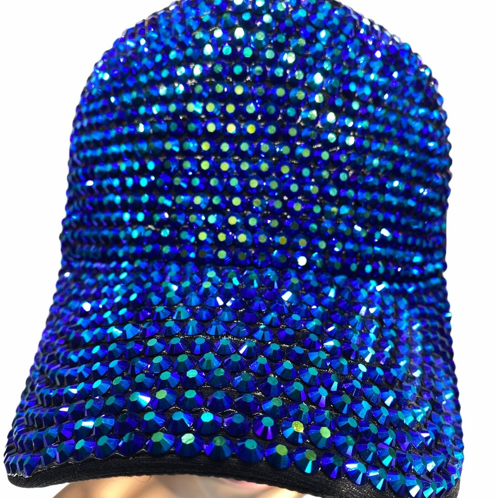 Women’s Blue Rhinestone Embellished Baseball Cap 100% Cotton Adjustable Fit