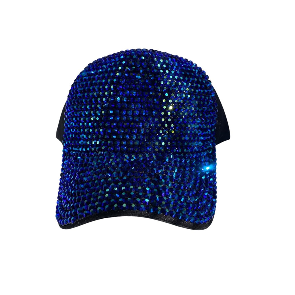 Women’s Blue Rhinestone Embellished Baseball Cap 100% Cotton Adjustable Fit