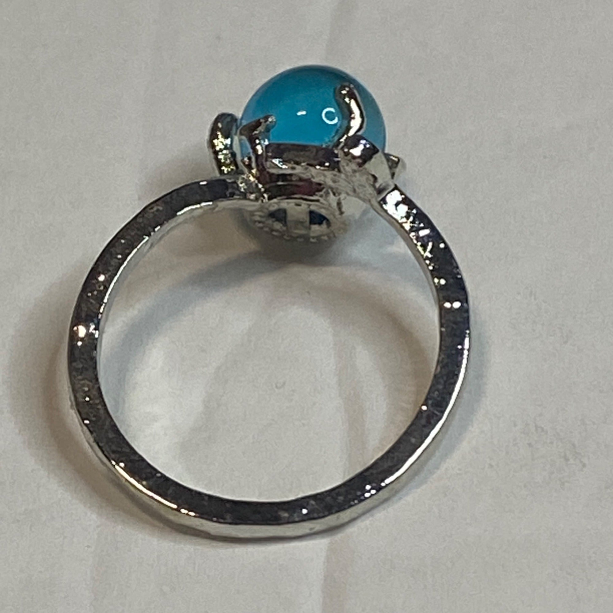 Silver Mermaid Bubble Ring With Adjustable Band Blue Crystal Centerpiece Women
