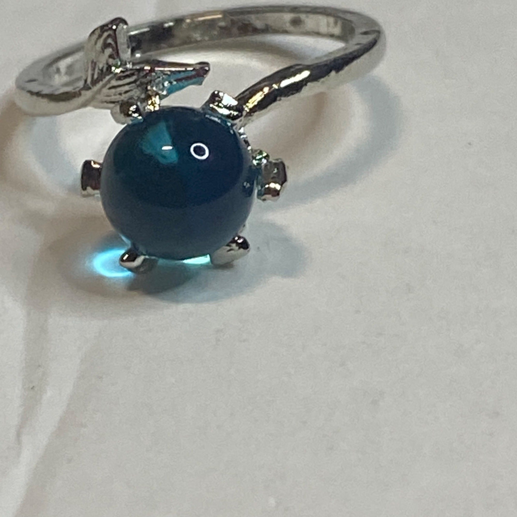 Silver Mermaid Bubble Ring With Adjustable Band Blue Crystal Centerpiece Women