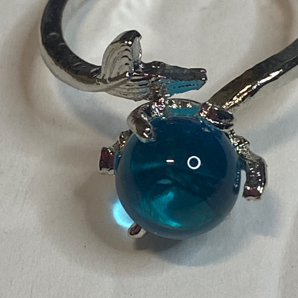 Silver Mermaid Bubble Ring With Adjustable Band Blue Crystal Centerpiece Women