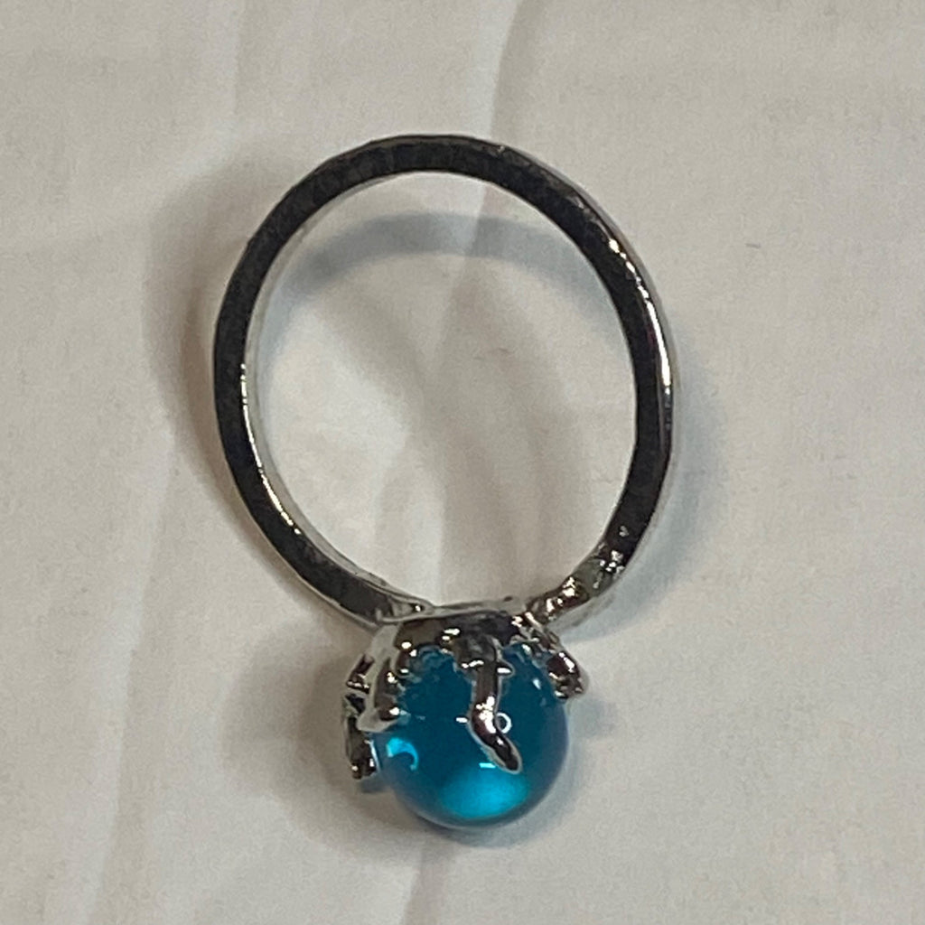 Silver Mermaid Bubble Ring With Adjustable Band Blue Crystal Centerpiece Women