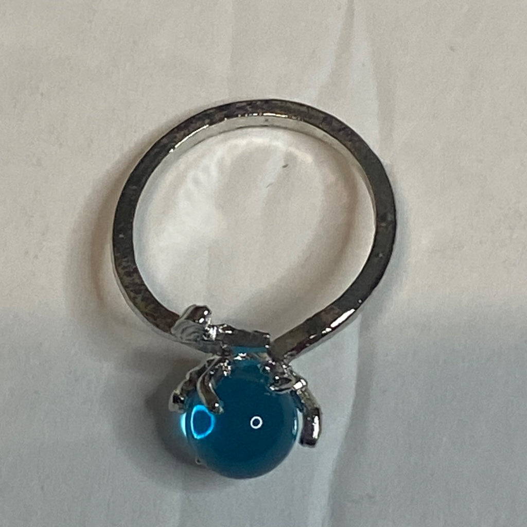 Silver Mermaid Bubble Ring With Adjustable Band Blue Crystal Centerpiece Women