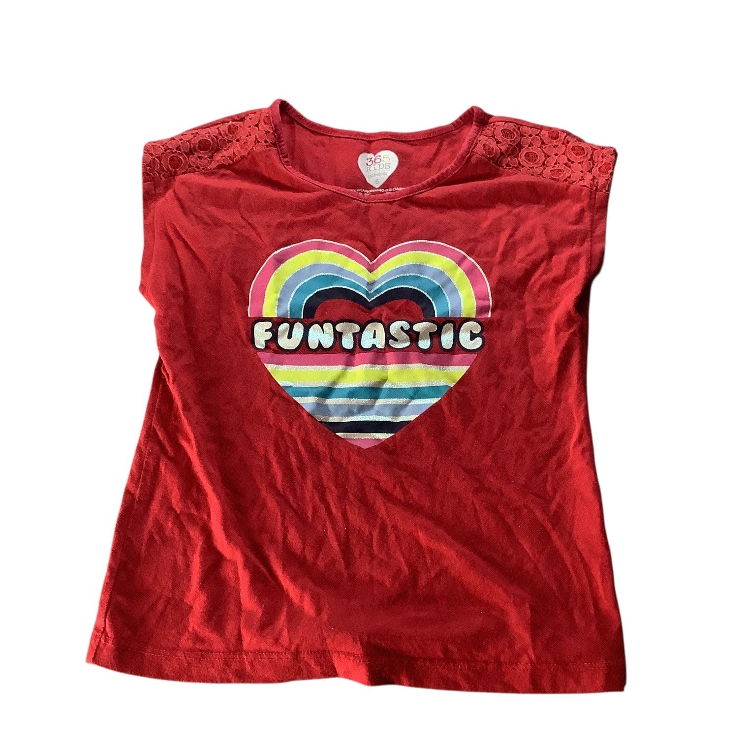Garanimals Girls Dolman Funtastic Rainbow Heart Shirt Red Size 6 Lace Detail