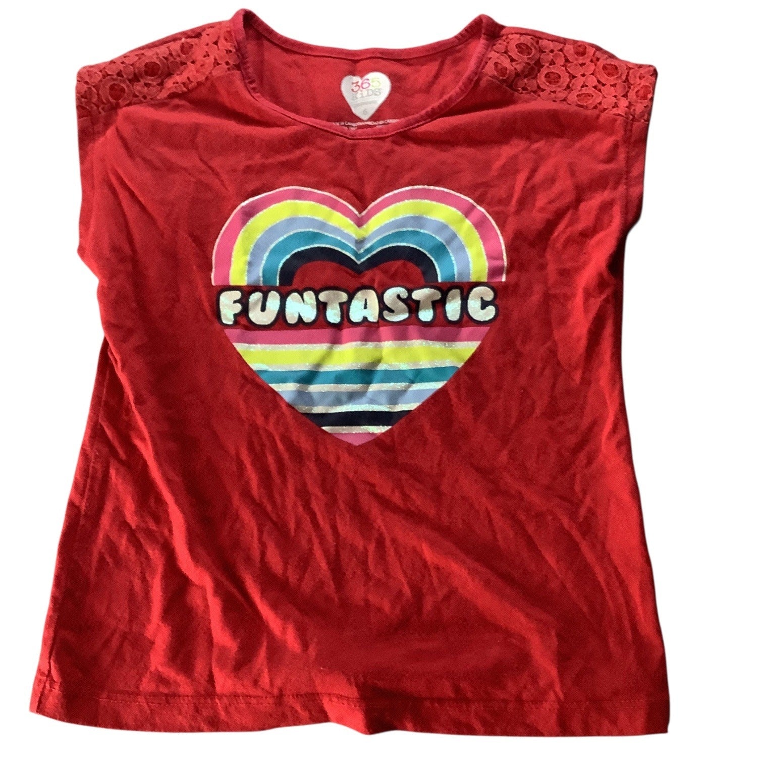 Garanimals Girls Dolman Funtastic Rainbow Heart Shirt Red Size 6 Lace Detail