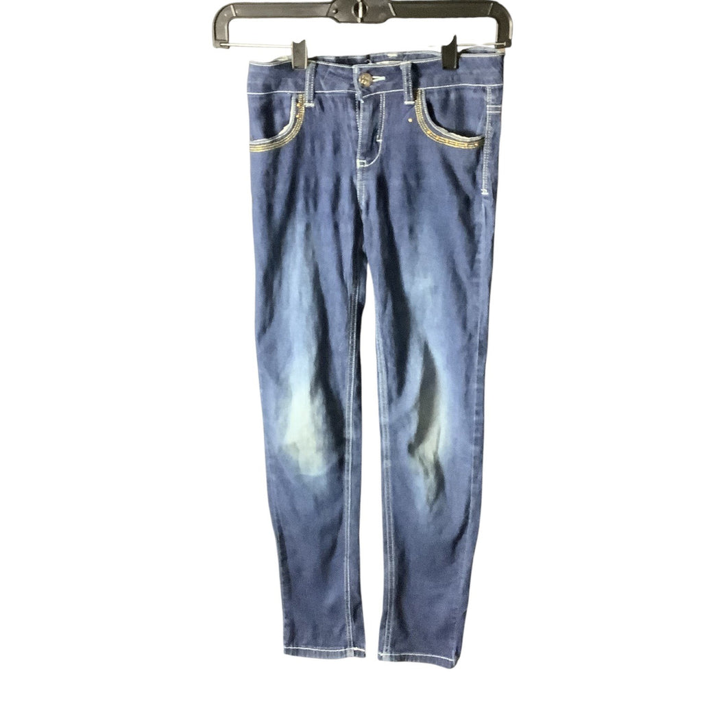 Pink Kiss Girls Distressed Denim Jeans Size 12 Blue Slim Fit Button & Zipper Closure