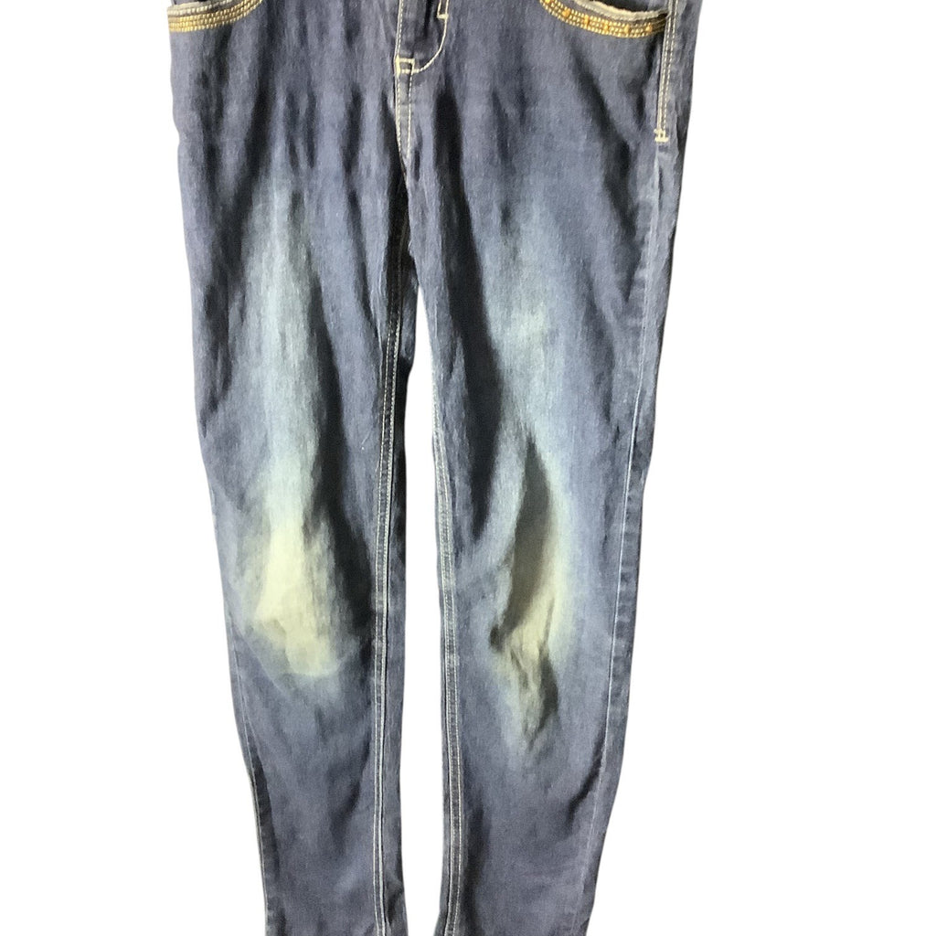 Pink Kiss Girls Distressed Denim Jeans Size 12 Blue Slim Fit Button & Zipper Closure