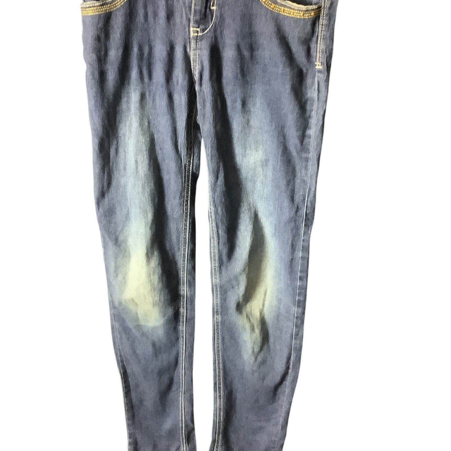 Pink Kiss Girls Distressed Denim Jeans Size 12 Blue Slim Fit Button & Zipper Closure