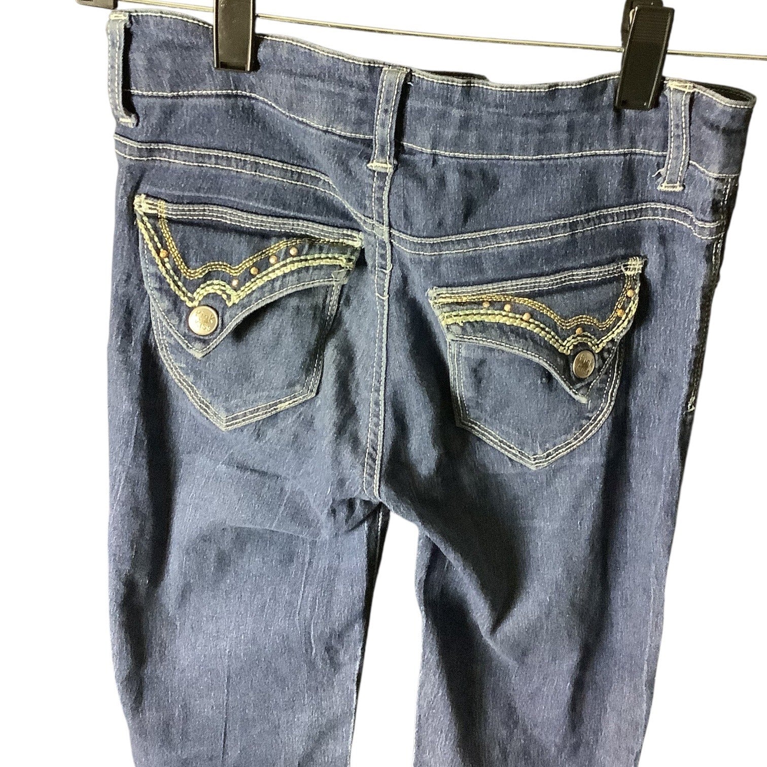 Pink Kiss Girls Distressed Denim Jeans Size 12 Blue Slim Fit Button & Zipper Closure