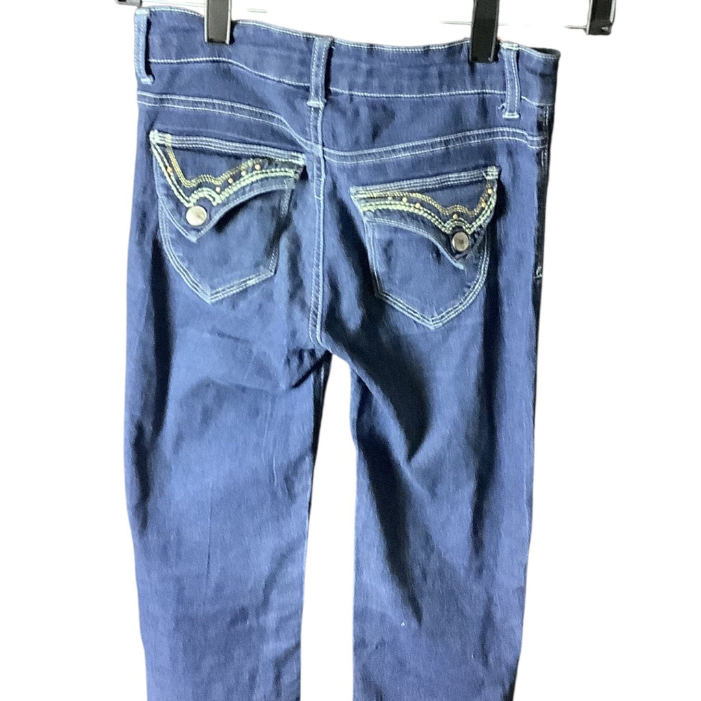 Pink Kiss Girls Distressed Denim Jeans Size 12 Blue Slim Fit Button & Zipper Closure