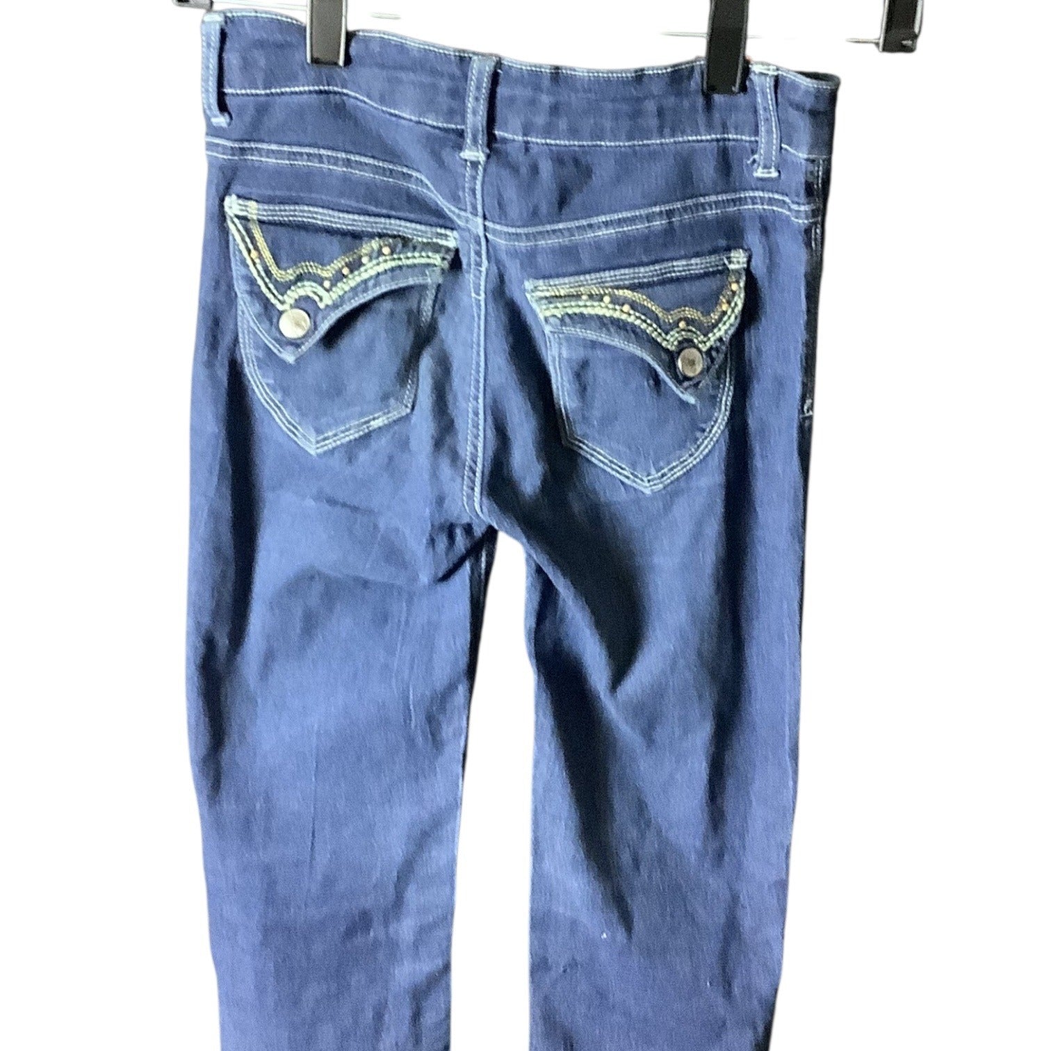 Pink Kiss Girls Distressed Denim Jeans Size 12 Blue Slim Fit Button & Zipper Closure