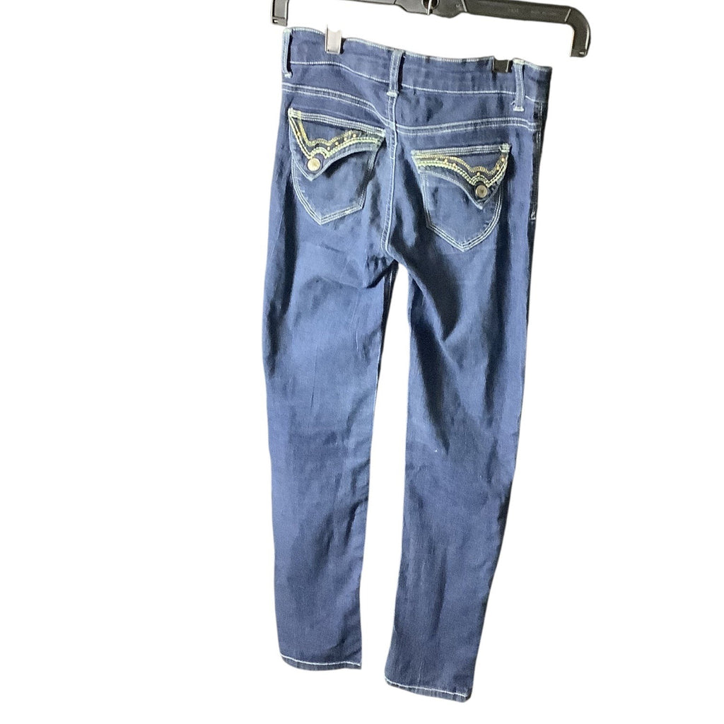Pink Kiss Girls Distressed Denim Jeans Size 12 Blue Slim Fit Button & Zipper Closure
