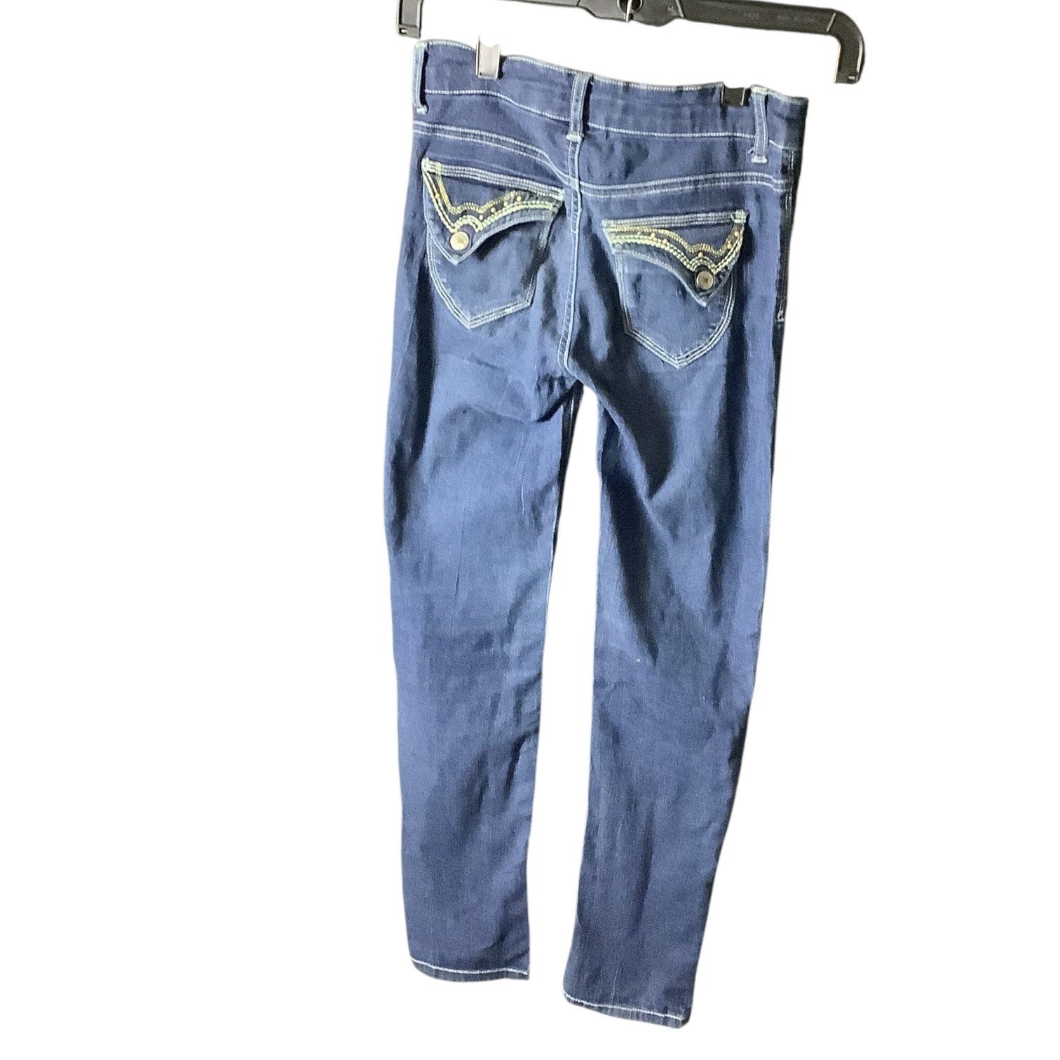 Pink Kiss Girls Distressed Denim Jeans Size 12 Blue Slim Fit Button & Zipper Closure