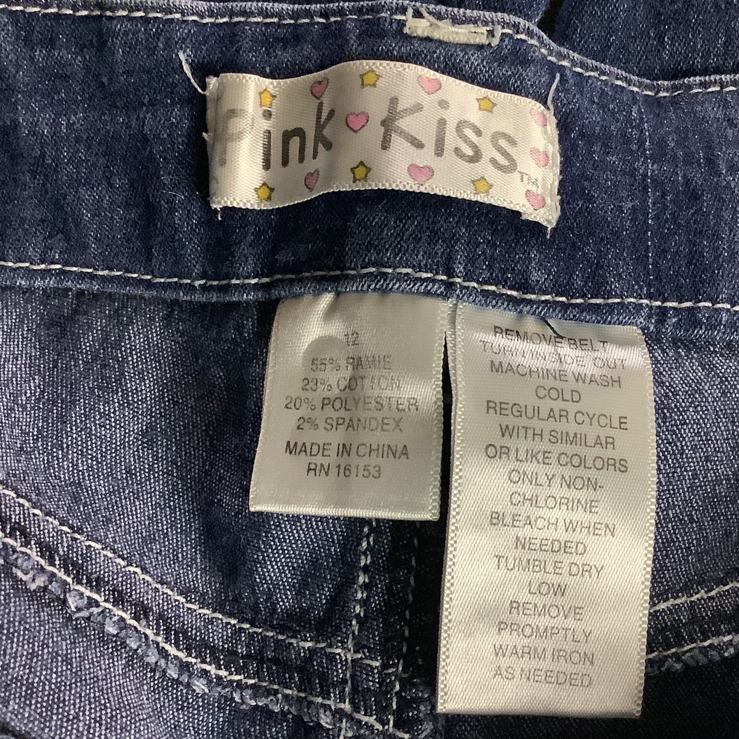 Pink Kiss Girls Distressed Denim Jeans Size 12 Blue Slim Fit Button & Zipper Closure