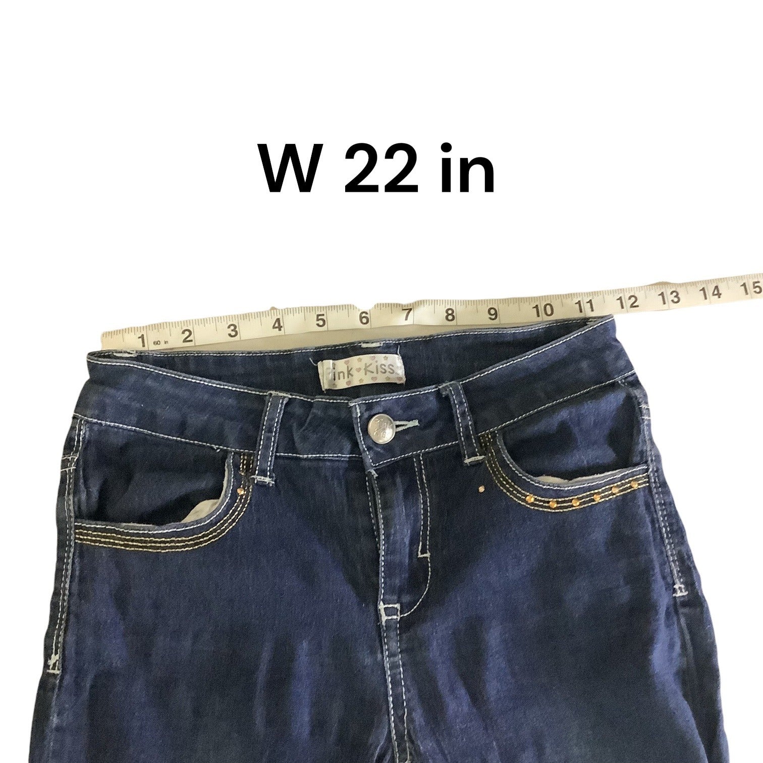 Pink Kiss Girls Distressed Denim Jeans Size 12 Blue Slim Fit Button & Zipper Closure