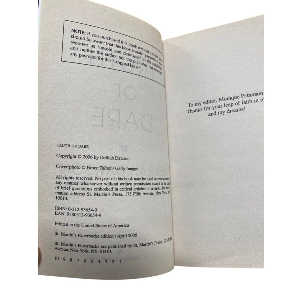 Truth Or Dare By Delilah Dawson 2006 Paperback Romance Novel Book