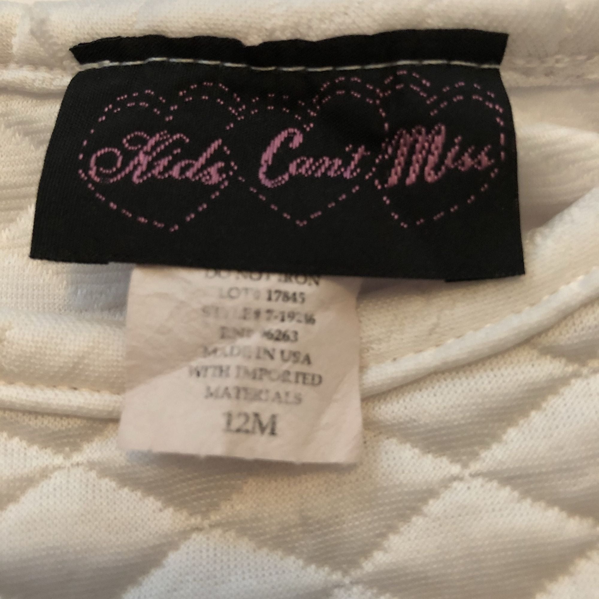 Kids Can’t Miss Baby Girls 12M White Quilted Peplum Dress & Black Skirt Combo