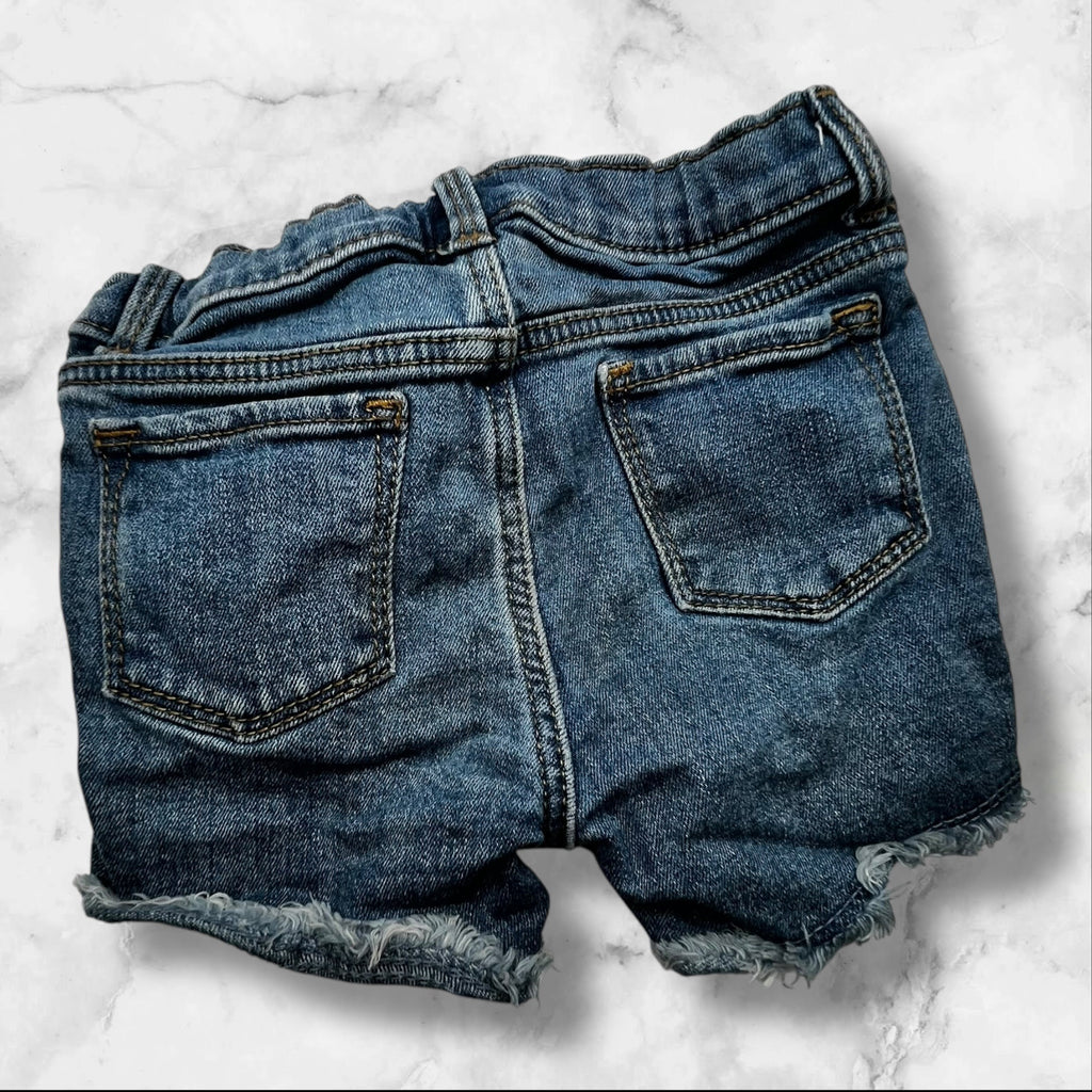 Old Navy Toddler Girls 4T Adjustable Denim Daisy-Embroidered Frayed Hem Shorts