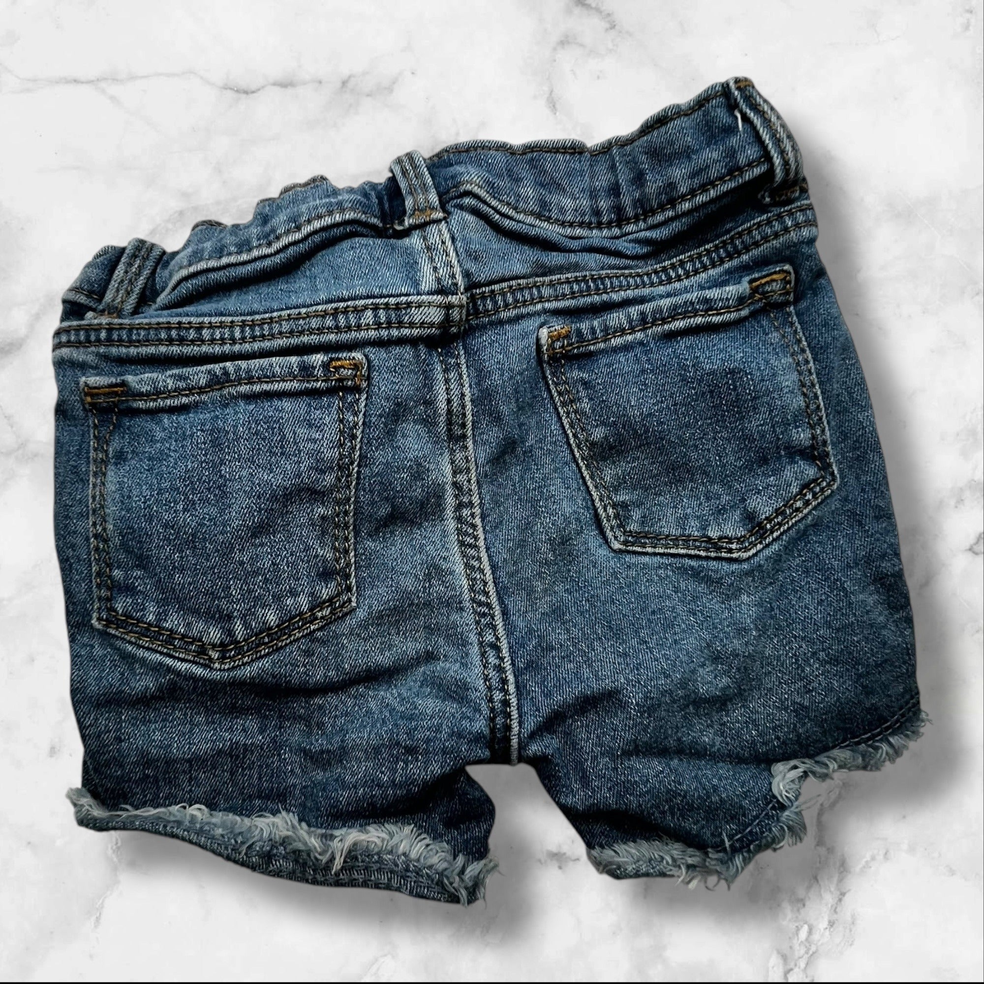 Old Navy Toddler Girls 4T Adjustable Denim Daisy-Embroidered Frayed Hem Shorts