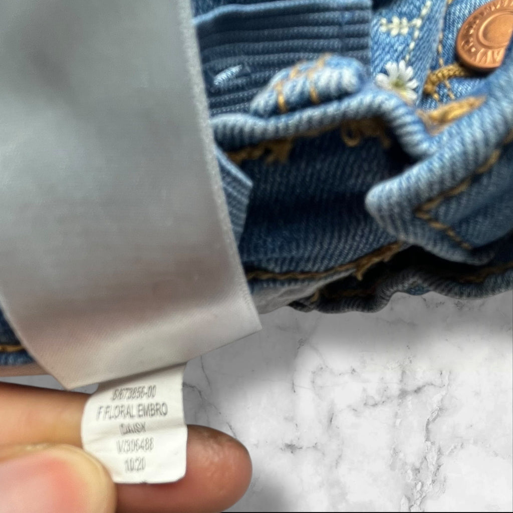 Old Navy Toddler Girls 4T Adjustable Denim Daisy-Embroidered Frayed Hem Shorts