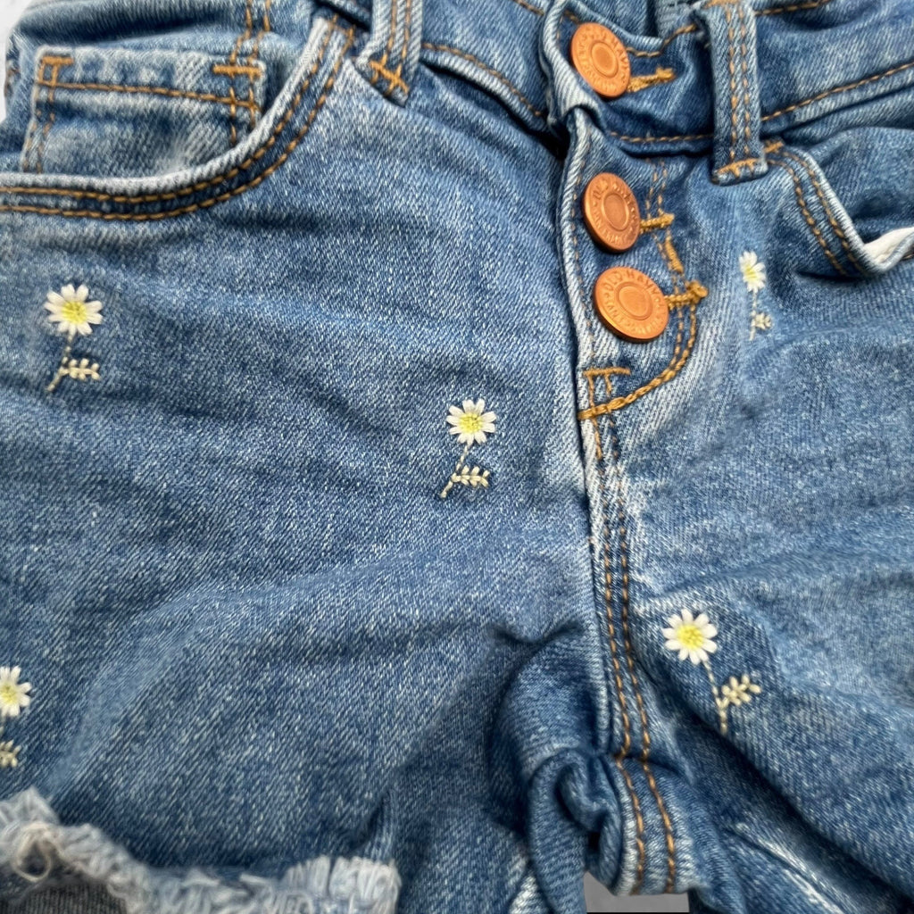 Old Navy Toddler Girls 4T Adjustable Denim Daisy-Embroidered Frayed Hem Shorts