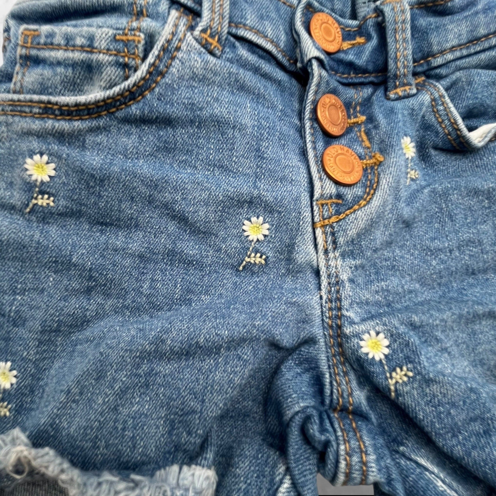 Old Navy Toddler Girls 4T Adjustable Denim Daisy-Embroidered Frayed Hem Shorts