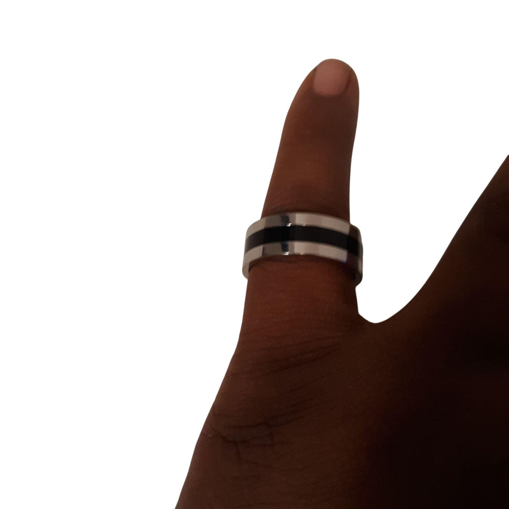 Men's 9mm Wedding Band Stainless Steel Titanium Ring Black Stripe Design Size 9