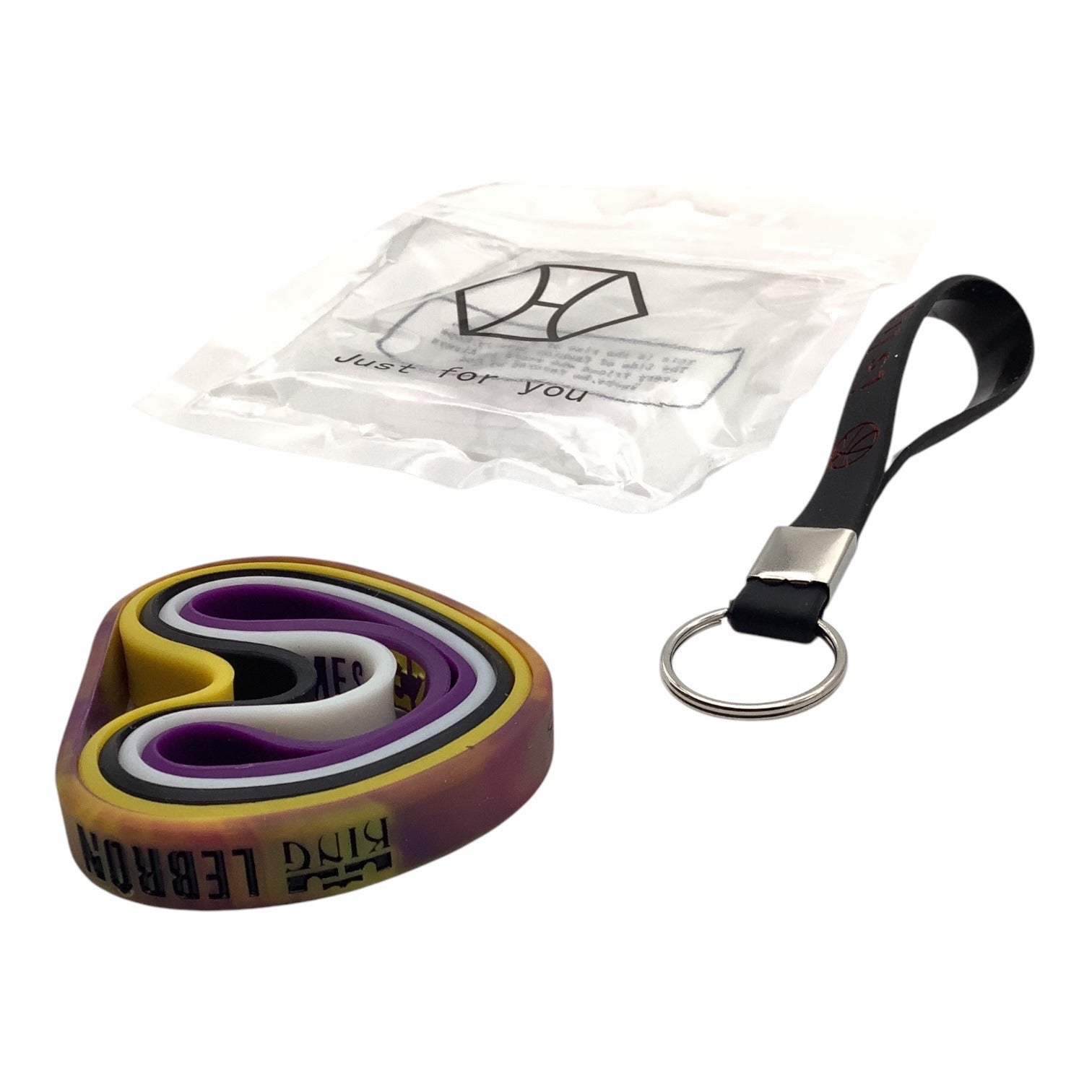 Adjustable Silicone Lakers 23 LeBron James Wristband & Keychain Set