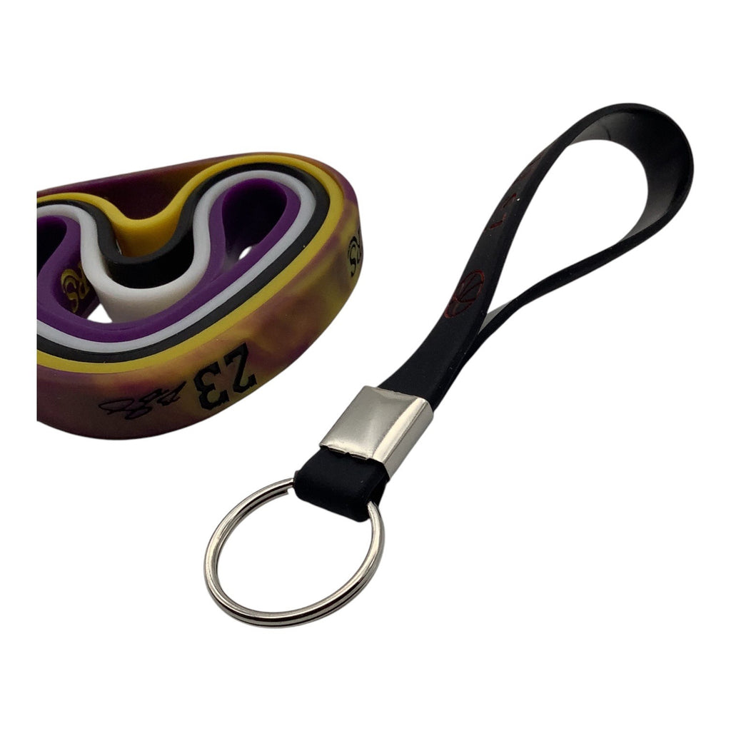 Adjustable Silicone Lakers 23 LeBron James Wristband & Keychain Set