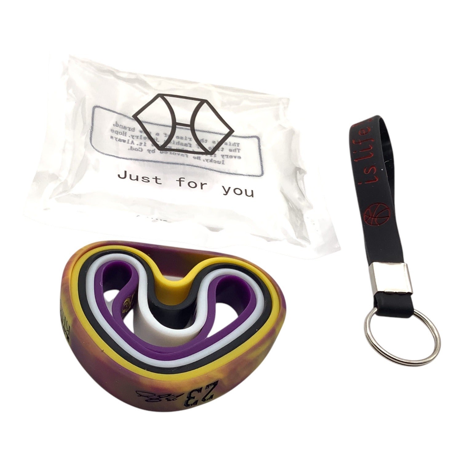Adjustable Silicone Lakers 23 LeBron James Wristband & Keychain Set