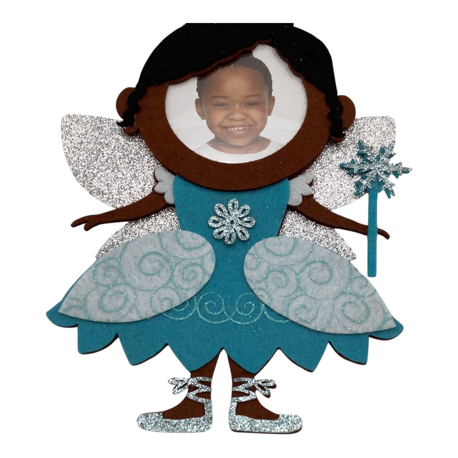 8" Princess Felt Fairy Photo Frame Christmas Ornament With Glitter Wings & Wand