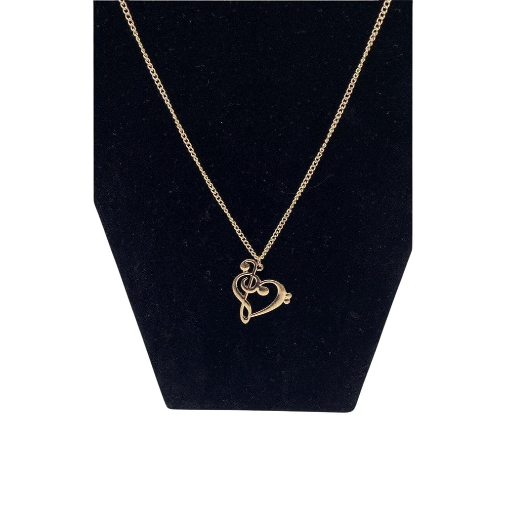 Meirenpeice Women's Necklace With G-Clef & Heart Design Pendant Gold Tone