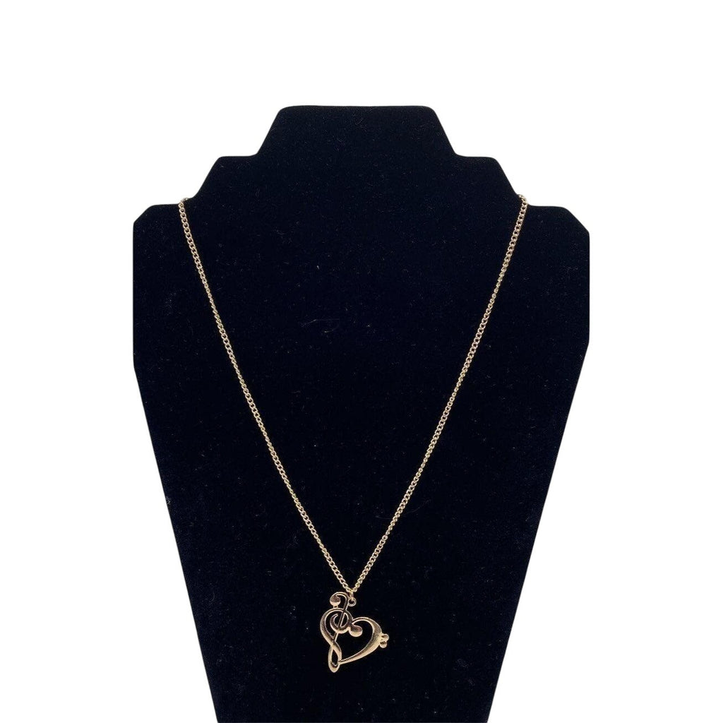 Meirenpeice Women's Necklace With G-Clef & Heart Design Pendant Gold Tone