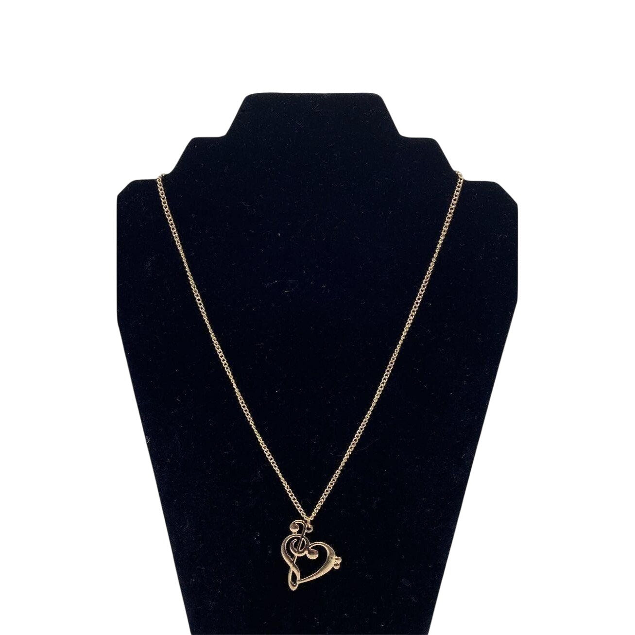 Meirenpeice Women's Necklace With G-Clef & Heart Design Pendant Gold Tone