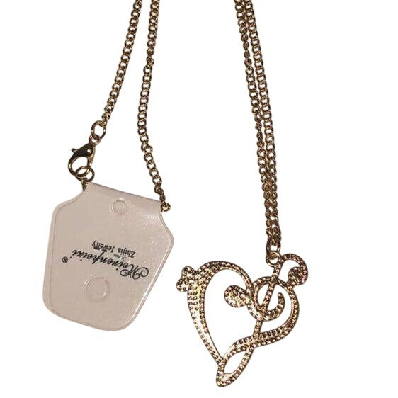 Meirenpeice Women's Necklace With G-Clef & Heart Design Pendant Gold Tone