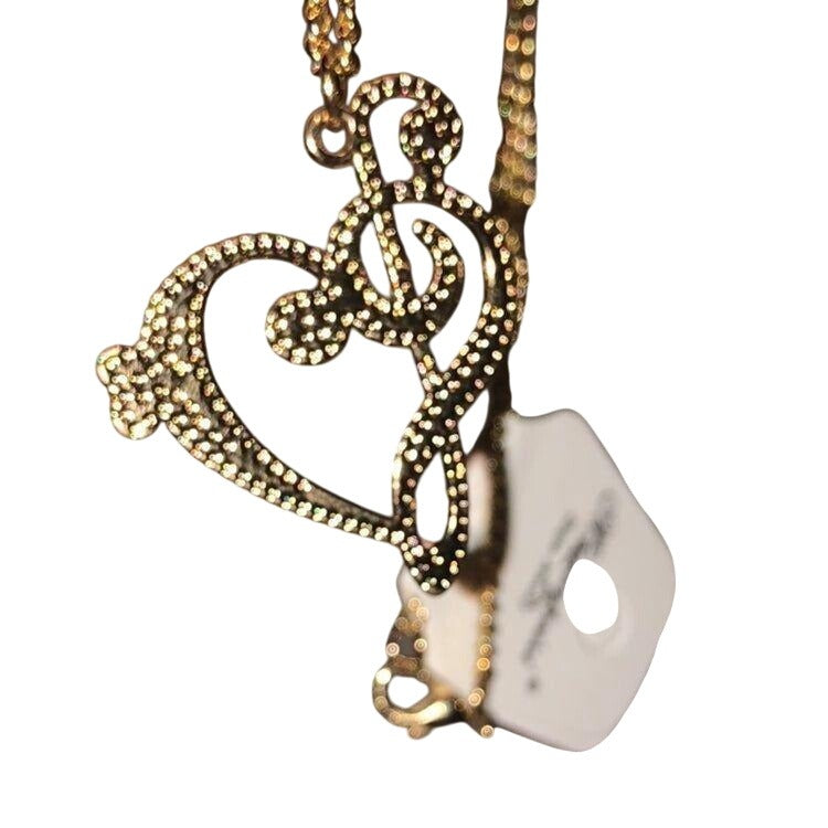 Meirenpeice Women's Necklace With G-Clef & Heart Design Pendant Gold Tone