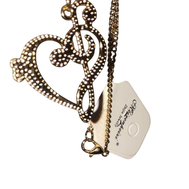 Meirenpeice Women's Necklace With G-Clef & Heart Design Pendant Gold Tone