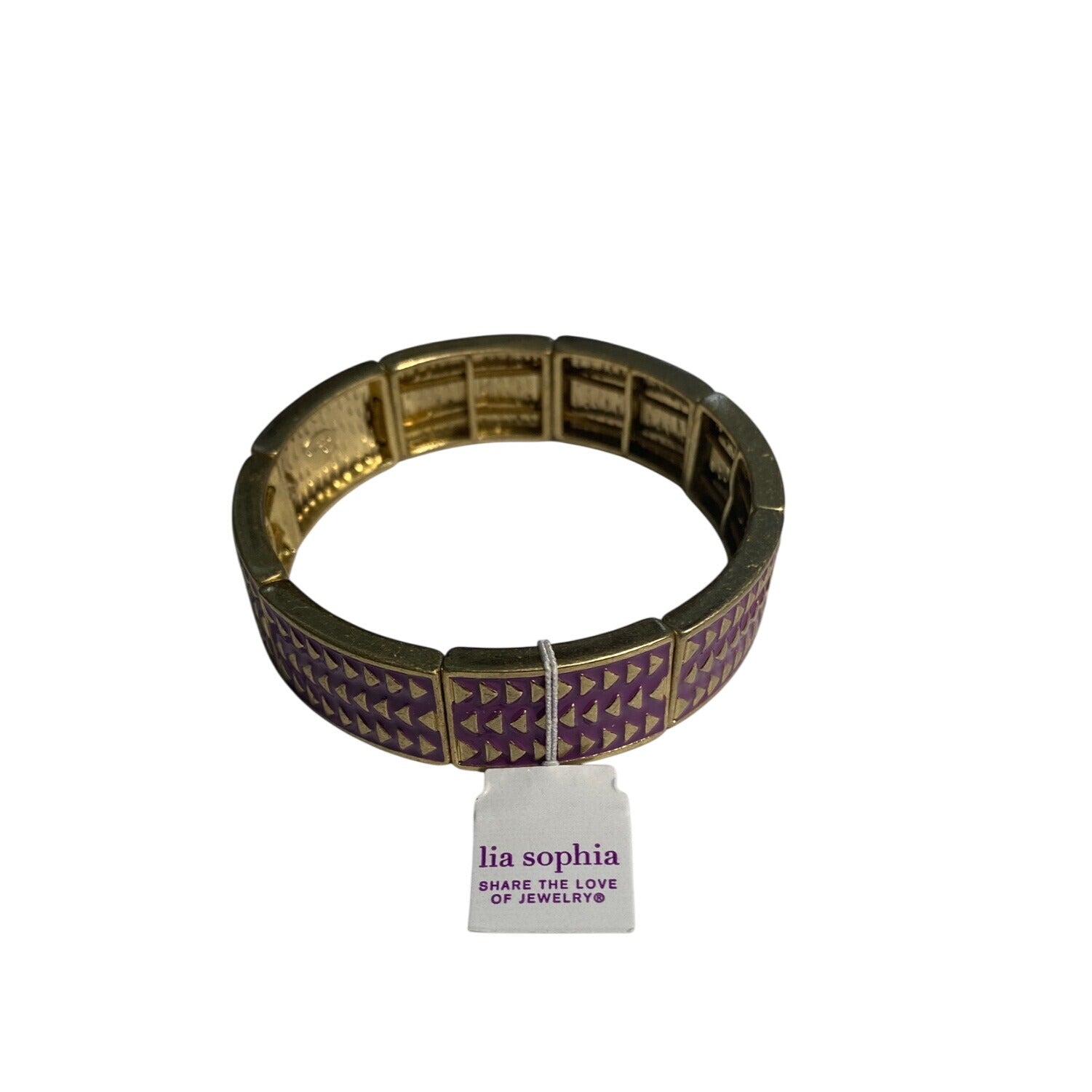 Lia Sophia Retired Purple Rhythmic Stretch Bracelet Geometric Pattern Gold Accents