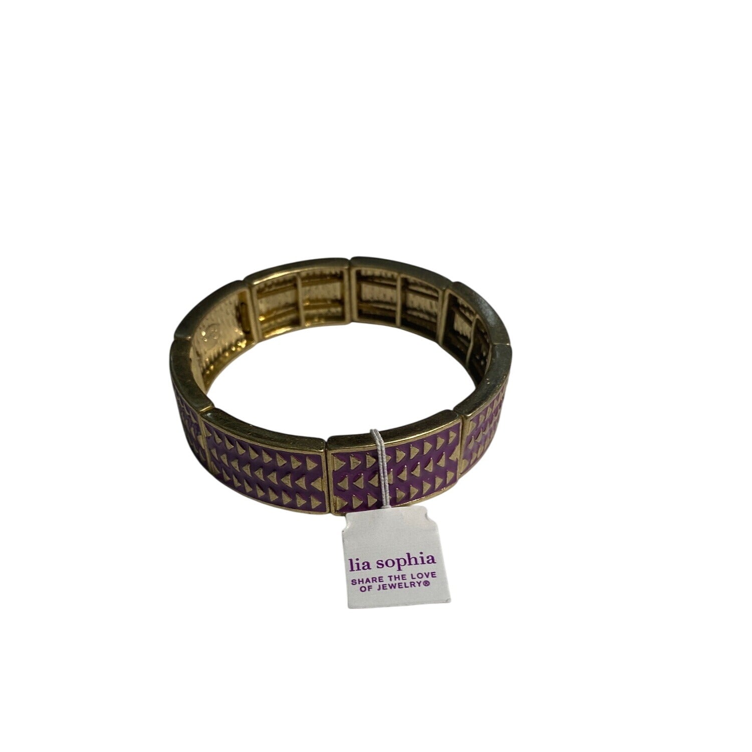 Lia Sophia Retired Purple Rhythmic Stretch Bracelet Geometric Pattern Gold Accents