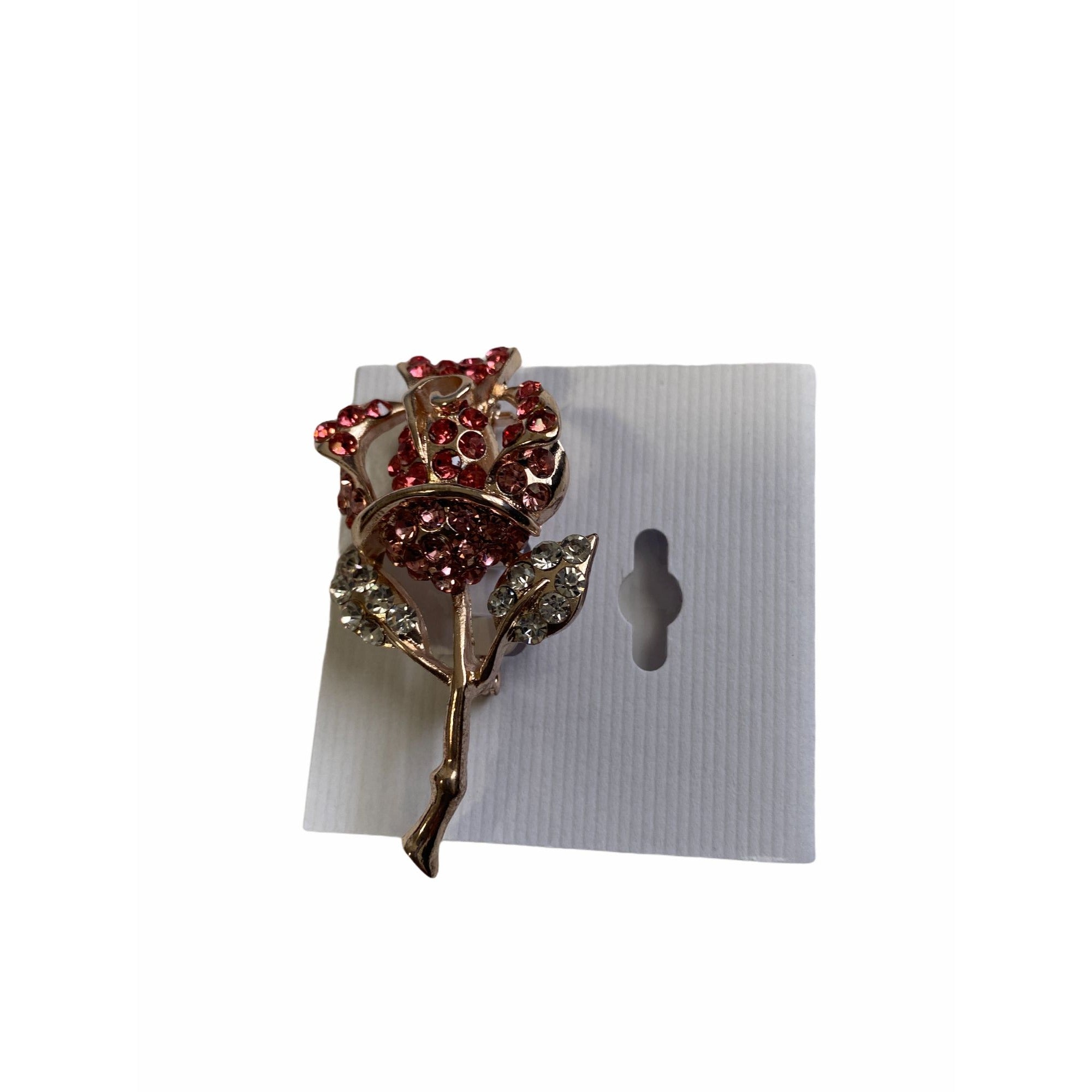 Crystal Rose Brooch Pin With Pink & Clear Austrian Crystals Rose Gold Plated