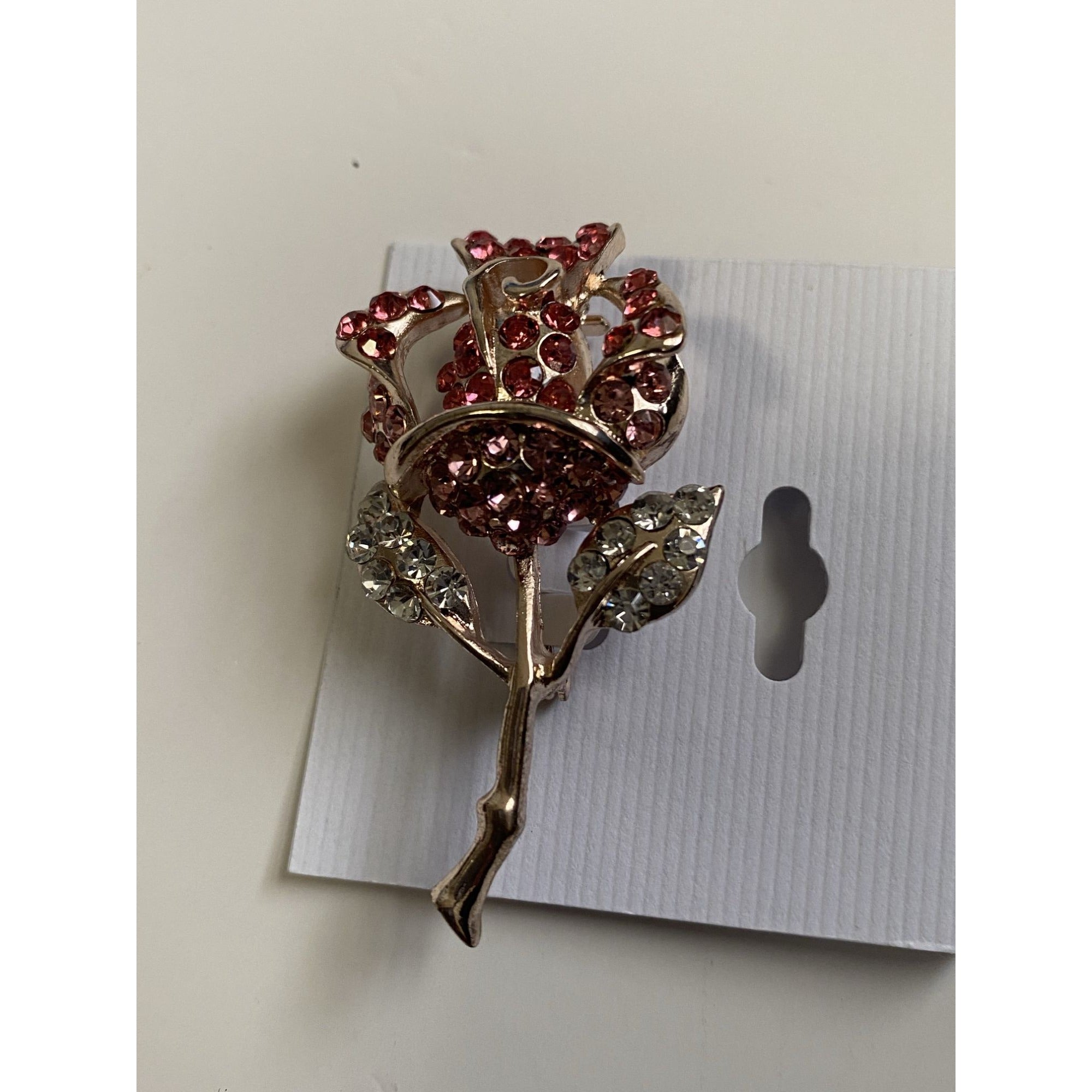 Crystal Rose Brooch Pin With Pink & Clear Austrian Crystals Rose Gold Plated