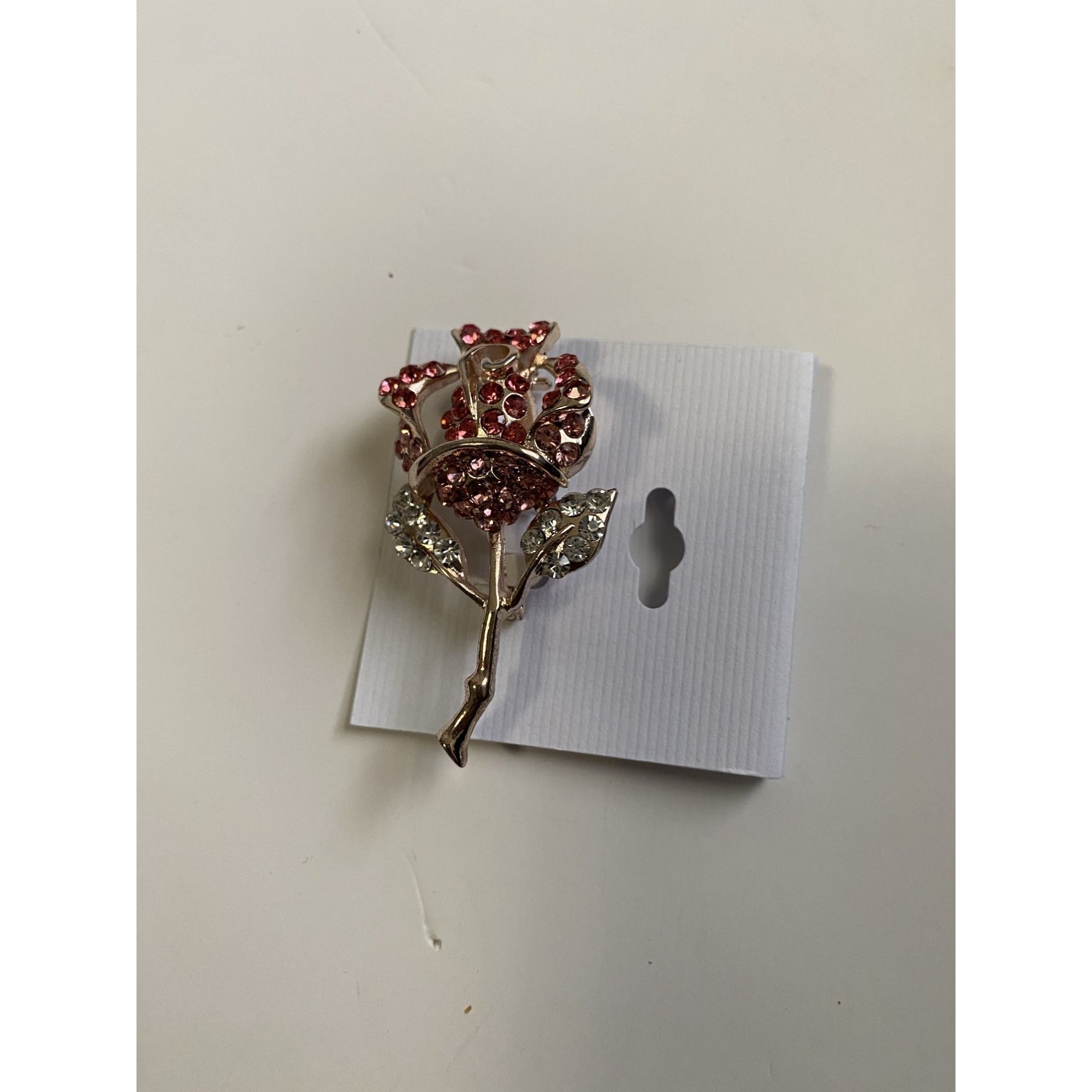Crystal Rose Brooch Pin With Pink & Clear Austrian Crystals Rose Gold Plated